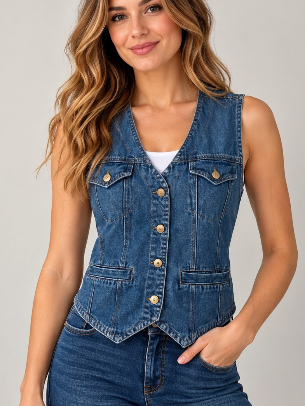VTG ROYAL SPORT 1980s Western Cowboy Core Denim Button Down Waistcoat Vest